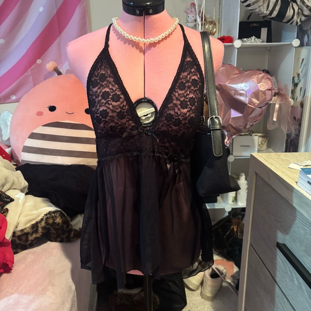 Native Intimates Black Lace & Mesh Babydoll